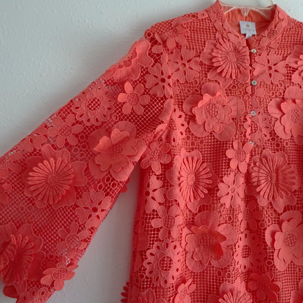 J.Marie Seraphina Dress Size XS Pink Coral Short Floral 3D Lace Long Sleeve - Picture 4 of 8